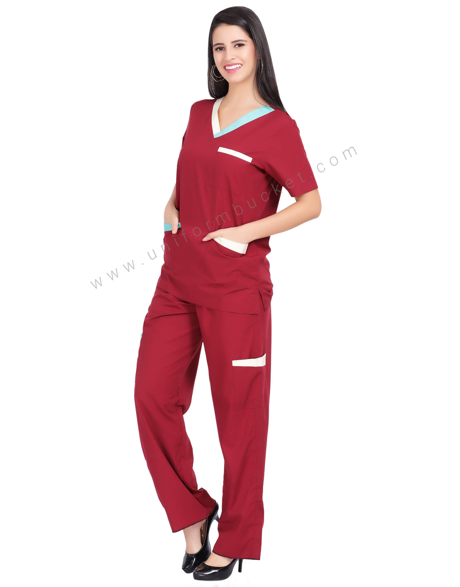 Maroon Housekeeping Tunic With Two Patch Pocket