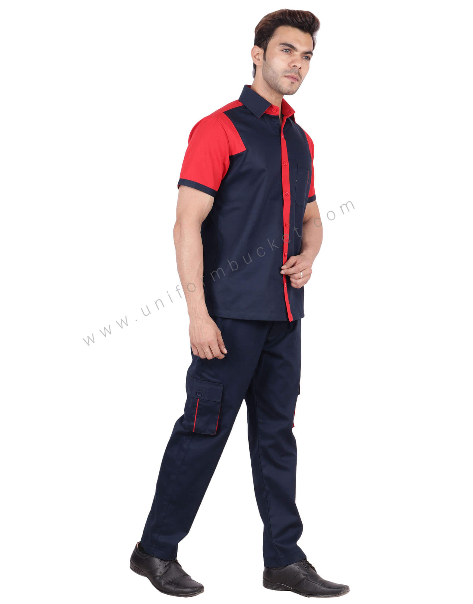 Navy Blue And Red Modish Workwear Shirt