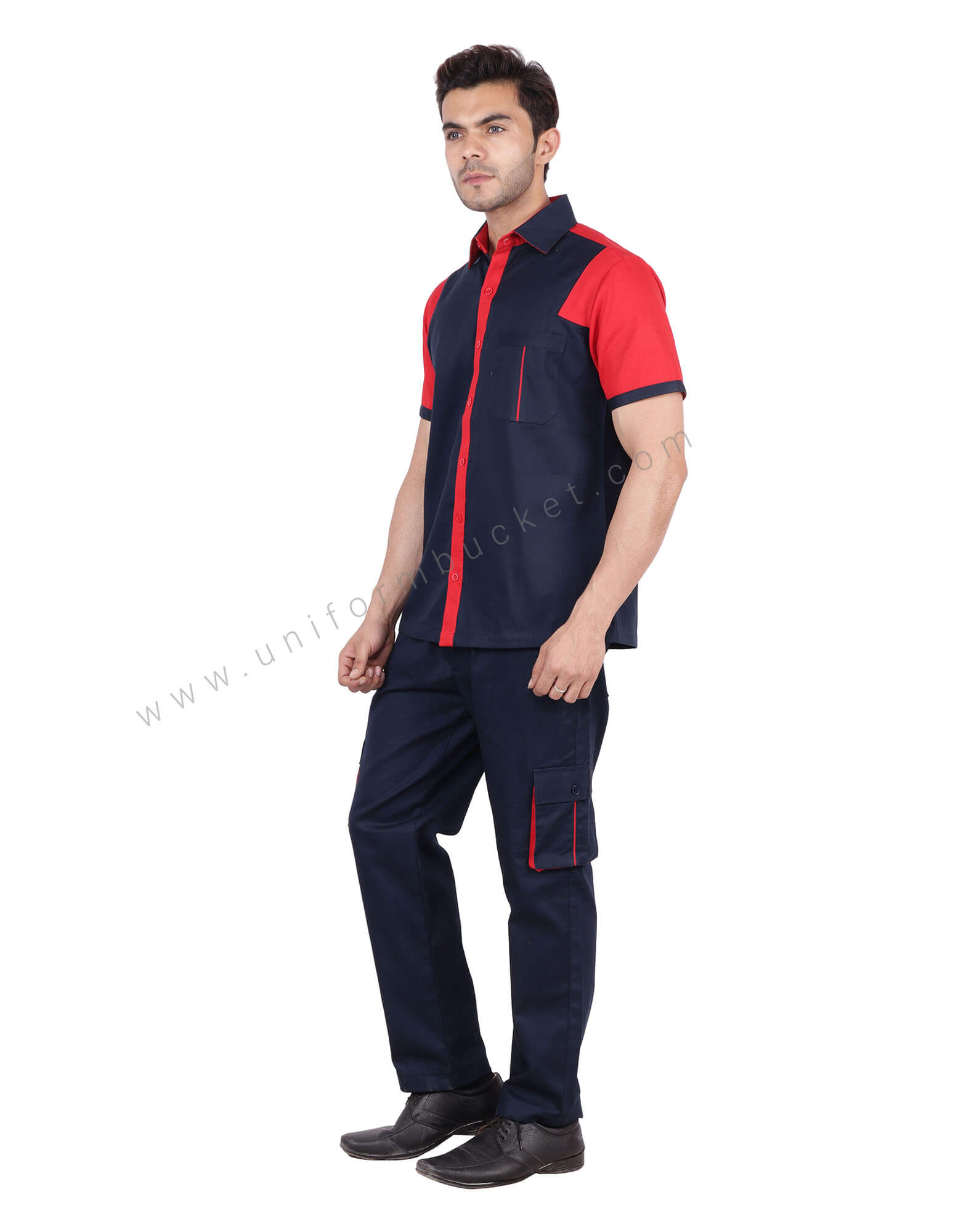 Navy Blue And Red Modish Workwear Shirt