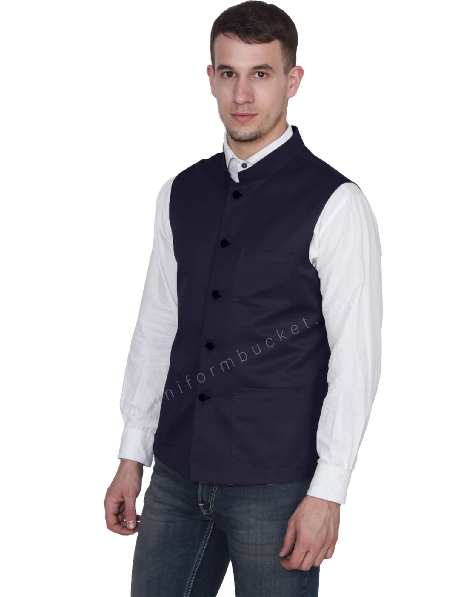Wintage Mens Poly Cotton Festive and Casual Nehru Jacket Vest Waistcoat   Blue