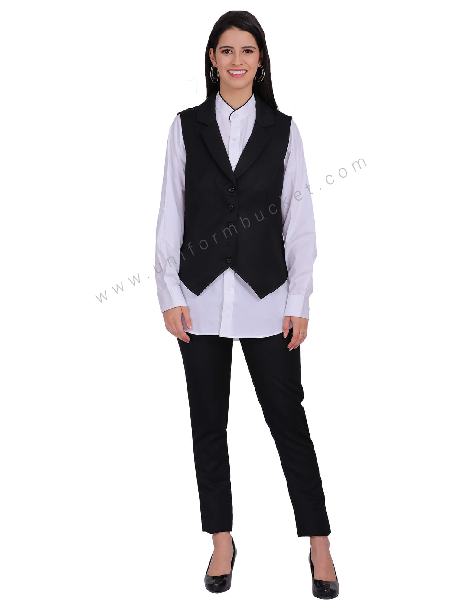 Notched Collar Women Vest Coat