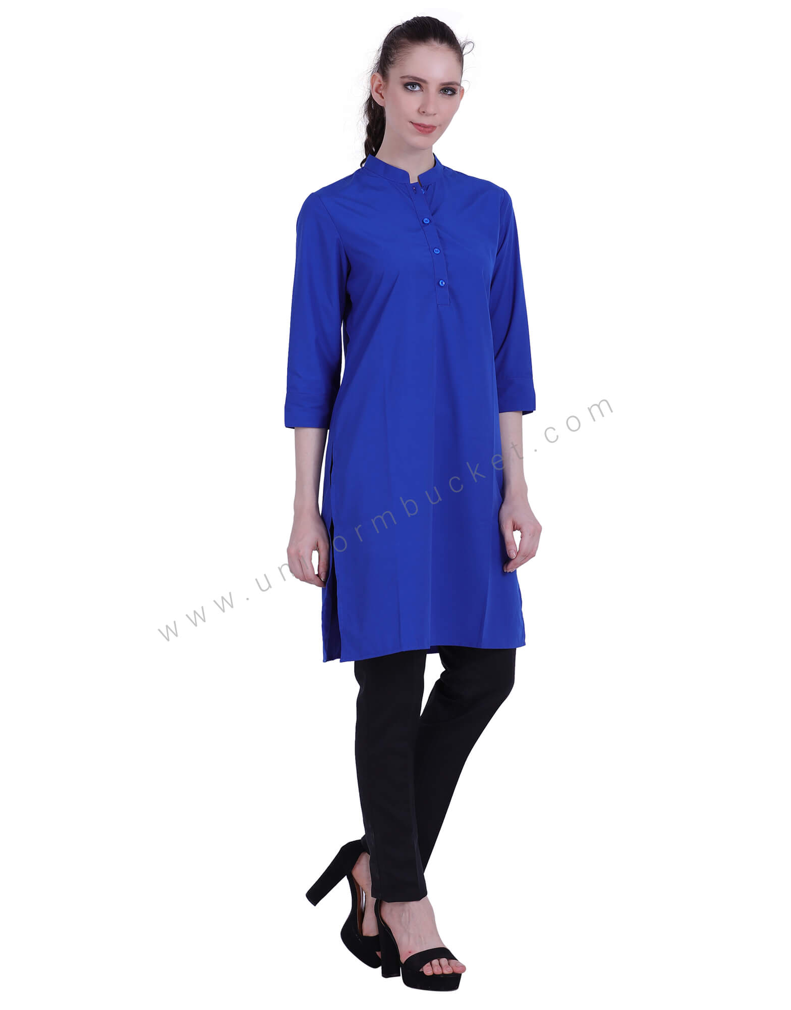 Notched Sleeve Royal Blue Kurti