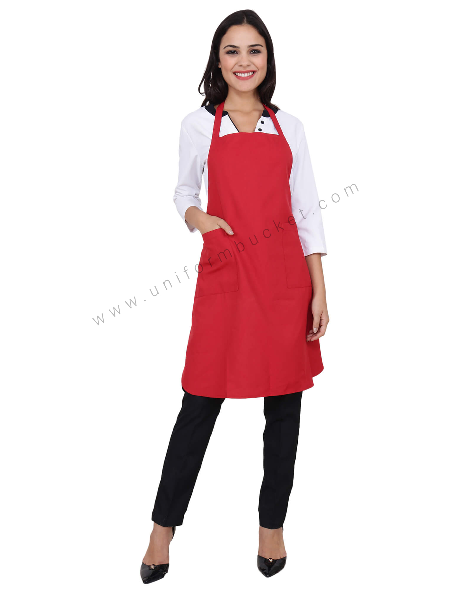 Red Bib Apron With Side Pocket