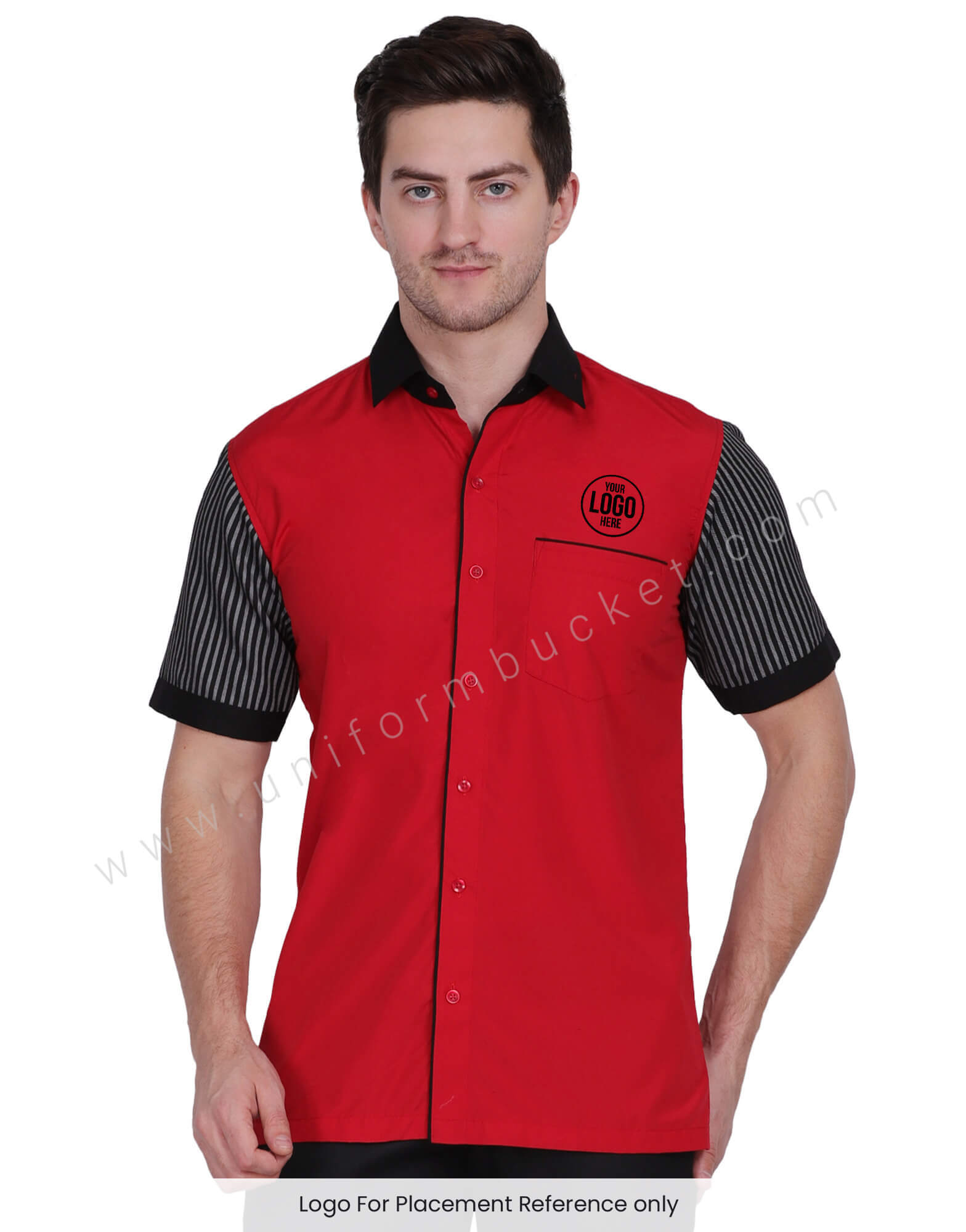 Red Shirt With  Black Stripe Half Sleeve For Male