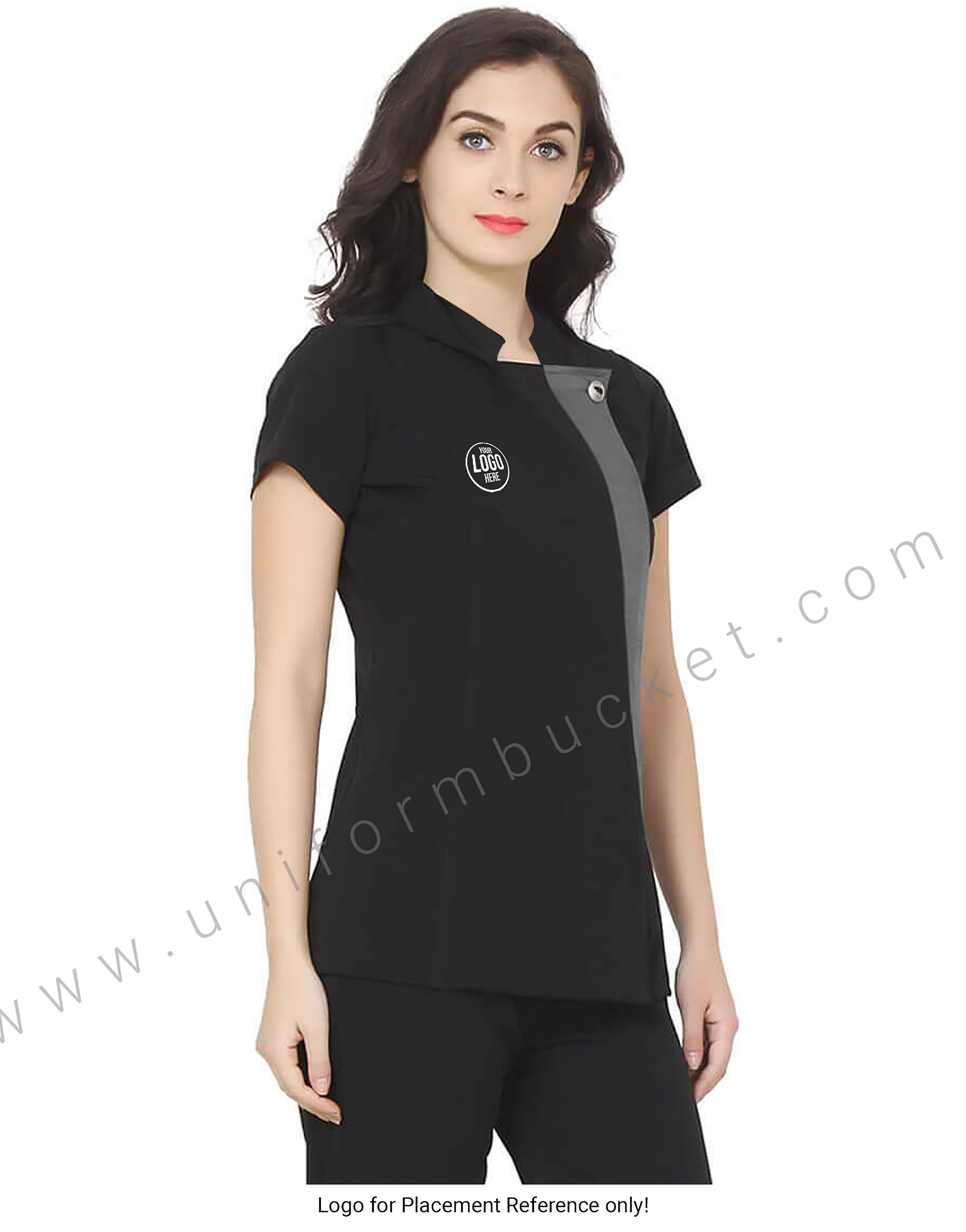 Single Button Black Tunic With Grey Trim