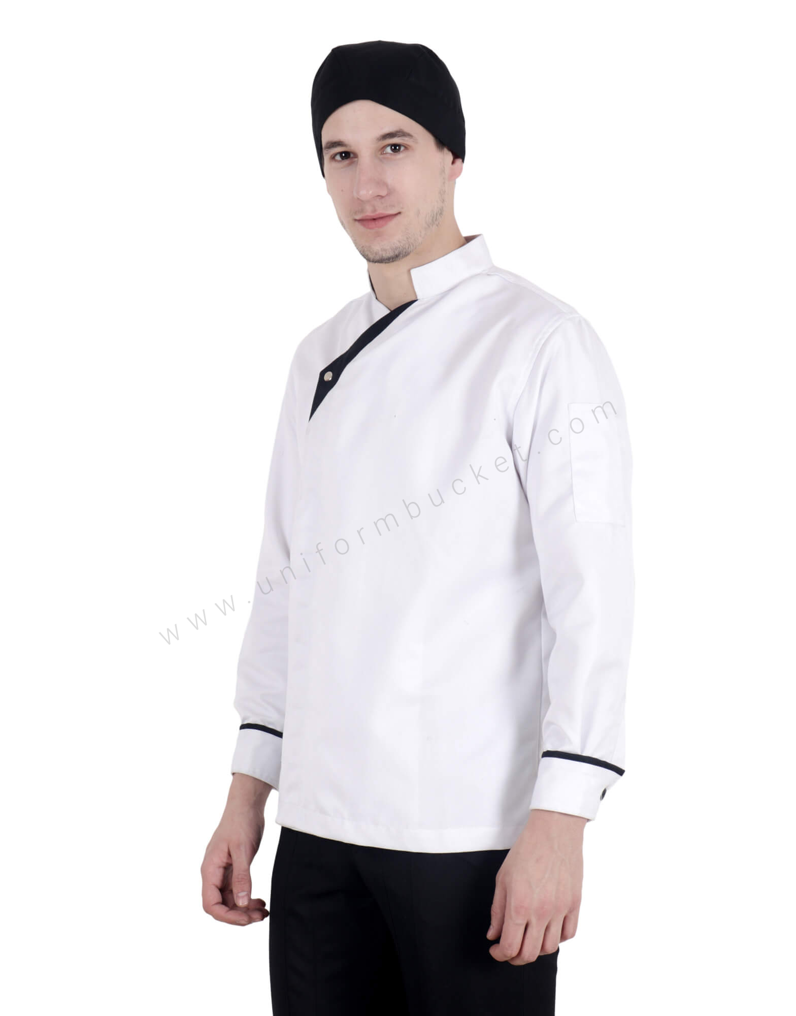 Band Collar Chef Jacket With Black Trims