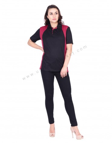 Buy Black & Maroon Dry Fit Polo T shirt For Female Online @ Best Prices ...